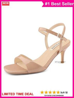 Kitten Heel Open Toe Sandals with Adjustable Ankle Strap